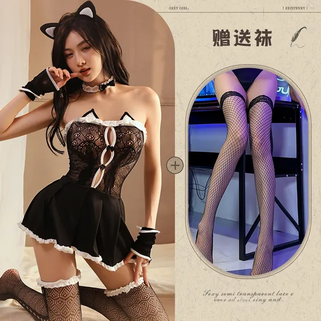 Cat Lingerie Set UAE – 5-Piece Lace Costume with Stockings — photo 8